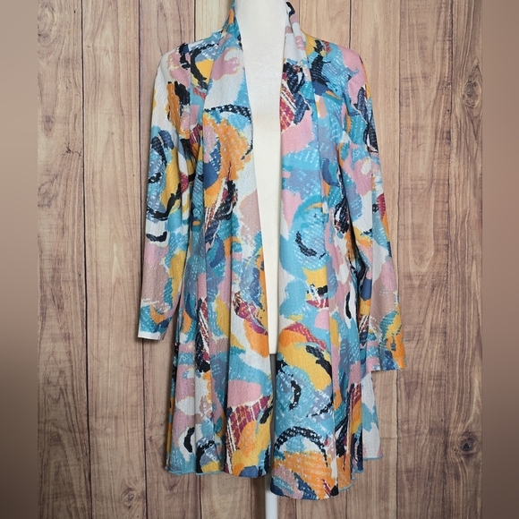 Ali Miles Colorful Abstract Patterned Cardigan Sheer Women's  Open Front Medium - Picture 4 of 7